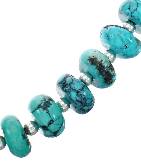 Navajo Genuine Sterling Silver And Turquoise Bead Necklace X10801